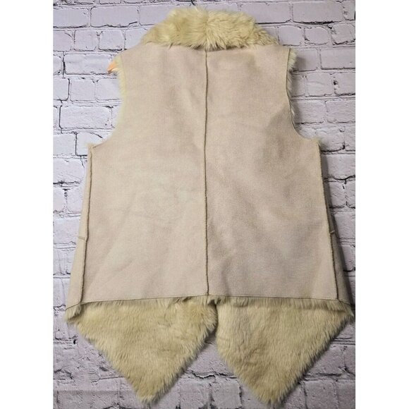 Loft Faux Leather Tan Cream Neutral Outerwear Shawl Cascade Open Vest Size M - Picture 8 of 12